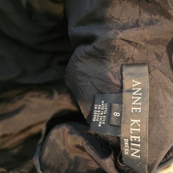 Vintage Y2k Anne Klein 100% Silk Black Cocktail Dress Sz 8 Medium Beaded Ruched - Picture 9 of 9